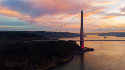 Obraz premium Yavuz Sultan Selim Bridge or the Third Bosphorus Bridge is a bridge built on the north side of the Istanbul Bosphorus overlooking the Black Sea.