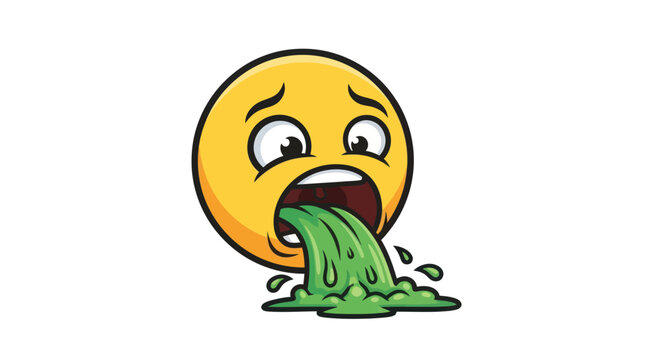 Cartoon Emoticon Vomiting Green Sick Nauseous Expression.