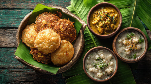 Rustic Indian Vrat Meal with Kuttu Puri on Banana Leaf