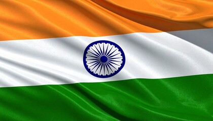 Indian Flag Waving on Flagpole with Mountain Background