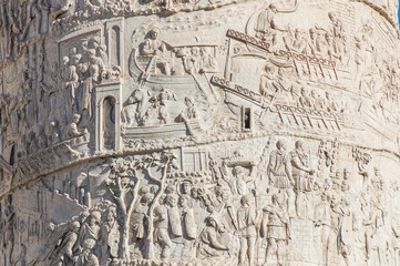 Close-up of the Trajan Column (Colonna Traiana). detail of Roman triumphal column in Rome, Italy.