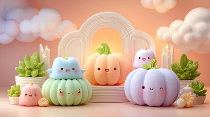 Cute Kawaii Pumpkins in Pastel Colors