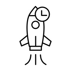 time efficiency, rocket with clock line icon with editable stroke
