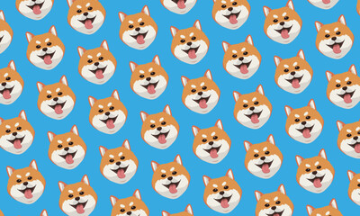 Shiba Inu cartoon pattern isolated on blue background illustration