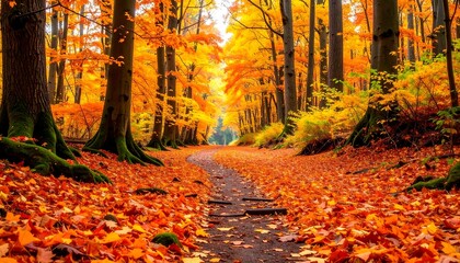 Fototapeta premium Autumn trail ablaze orange