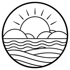 Fototapeta premium Minimal Sunset Aesthetic Line Art Vector Elegant Landscape Outline Illustration