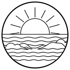 Fototapeta premium Minimal Sunset Aesthetic Line Art Vector Elegant Landscape Outline Illustration