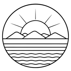 Minimal Sunset Aesthetic Line Art Vector Elegant Landscape Outline Illustration