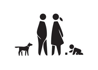 Family whit child play and house dog illustrator