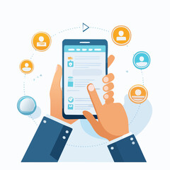 Hands Holding Smartphone Displaying Digital Information