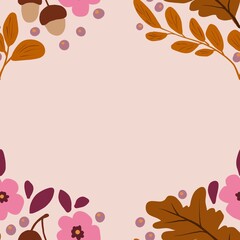 Autum Winter Pattern Background Illustration For Cover, Banner, Notes. Fall Winter Aesthetic Background.  Plant And Flower Pattern Background.