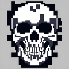 Fototapeta premium Pixelated skull design with fragmented block-style glitch elements, clean abstract digital form on simple background, tech-inspired apparel print for t-shirts and hoodies