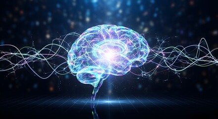 Futuristic Digital Brain with Glowing Neural Network and Abstract Brainwave Activity, Symbolizing AI, Intelligence, and Cognitive Processes