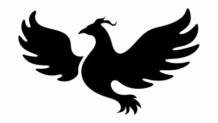 Fototapeta premium Silhouette of a phoenix with outstretched wings against a white background in a minimalist style design