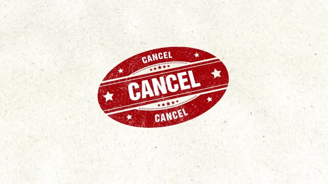 Cancel Abstract Golden Rubber Stamp Seal. Golden Oval Shape Rubber Stamp With Cancel Text Seal Animation on Clean White Paper Surface Background