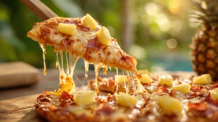 Close-up pizza slice with melted cheese
