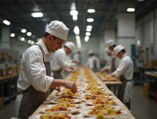 Male chefs preparing gourmet dishes in a commercial kitchen