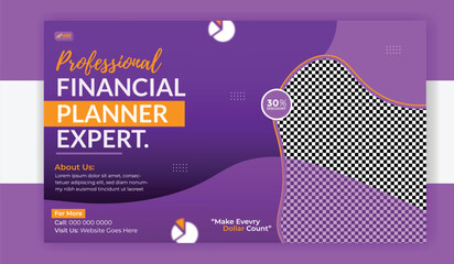Professional financial planner expert banner with man in suit and graph isolated