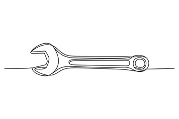 Continuous one line drawing of wrench tool minimal vector illustration for construction and repair concept