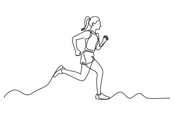 Continuous one line drawing of woman running athlete minimal vector illustration for sport fitness lifestyle