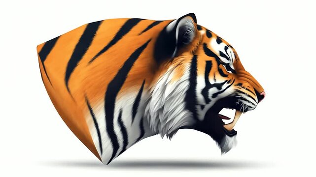 Digital illustration of a tiger's head in profile with Tiger&rsquo;s Eye gemstone effect on a white background.