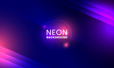 Neon Glowing Circle on Abstract Diagonal Gradient Background in Blue, Purple, and Pink – Futuristic Light Design for Digital Banner, Music Poster