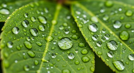 Green Leaf with Water Droplets