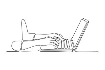 Continuous line drawing of hands typing on laptop symbolizing work technology business digital communication and online lifestyle illustration