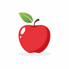 Vibrant red apple with green leaf and stem, a symbol of health and freshness for your projects.