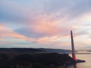 Obraz premium Yavuz Sultan Selim Bridge or the Third Bosphorus Bridge is a bridge built on the north side of the Istanbul Bosphorus overlooking the Black Sea.