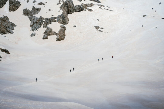 Mountaineers climbing the Glacier Blanc