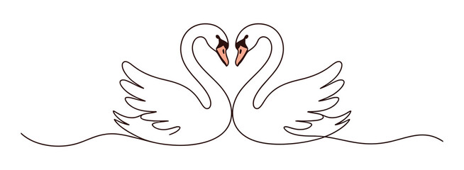 Continuous line drawing of swans forming heart shape symbolizing love romance unity and relationship illustration