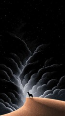 Obraz premium Lonely Figure on a Desert Dune Under a Starry Night