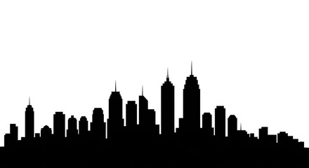 Fototapeta premium Black city skyline silhouette vector illustration, urban cityscape graphic element, architectural building shapes isolated on White Background