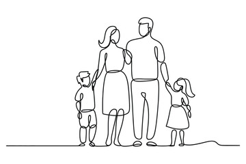 Continuous line drawing of family with parents and children symbolizing love unity care and togetherness concept
