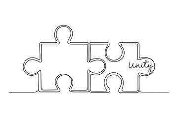 Continuous line drawing of jigsaw puzzle pieces symbolizing unity teamwork and human connection illustration