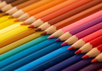 A vibrant array of colored pencils arranged in a diagonal line, showcasing a spectrum of hues