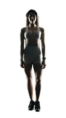 Fototapeta premium Young beautiful woman with athletic body on a transparent background. Fitness girl