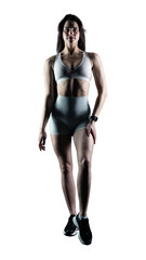 Young beautiful woman with athletic body on a transparent background. Fitness girl