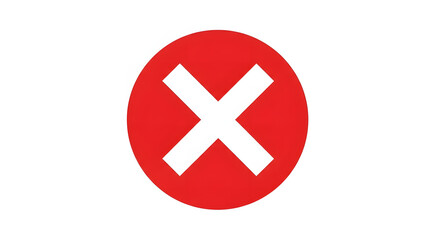 Obraz premium Red circle with white cross mark icon, error symbol, delete button, wrong sign, negative choice, isolated on White Background