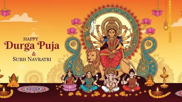 Happy Durga Puja indian festival card design, happy subh navratri vector illustration.