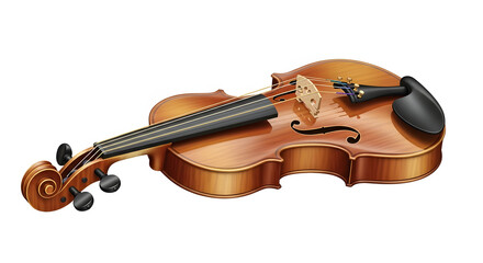 Obraz premium Classic wooden violin musical instrument, brown acoustic string instrument, orchestral music, isolated on White Background