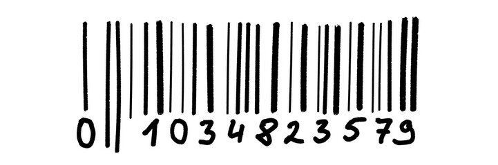 illustration: hand drawn bar code line and numbers isolated on white or transparent png