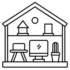 Minimalist Home Workspace Setup Icon Clean Line Art Vector Design