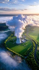 Aerial View of a Power Plant at Sunrise