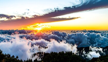 Sunset above a sea of clouds
