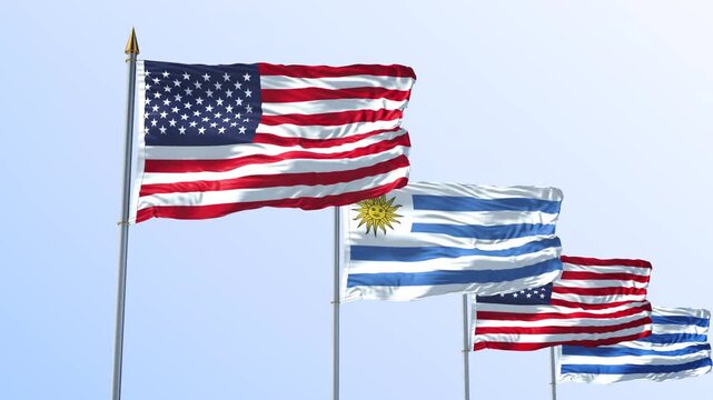 A Row Of United States And Uruguay Flag