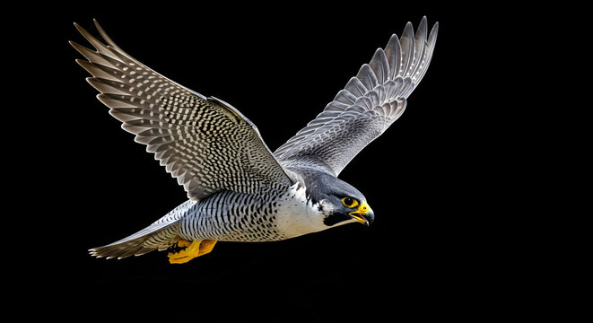 A peregrine falcon in flight side view