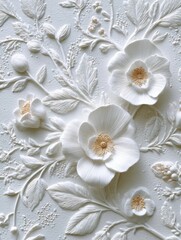 Elegant White Floral Relief Sculpture