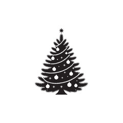 Stylish black and white Christmas tree silhouette.A simple, elegant silhouette of a decorated Christmas tree.